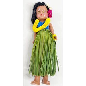 VTG Hula Girl 11" Hard Plastic Green Skirt Doll GUC